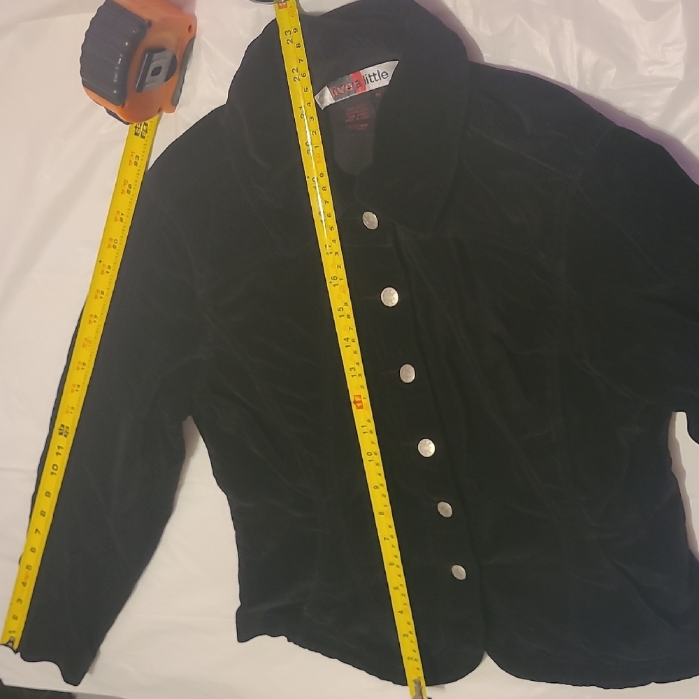 [EUC] Live a Little 🖤 VTG Black Velveteen Jacket w/ Pockets, Sz Medium, 90s-Y2K - Picture 17 of 17
